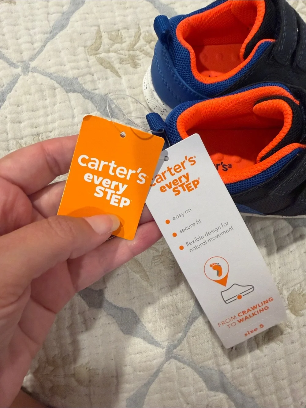 Carters every step sneaker,  Navy and Orange Velcro Sneakers